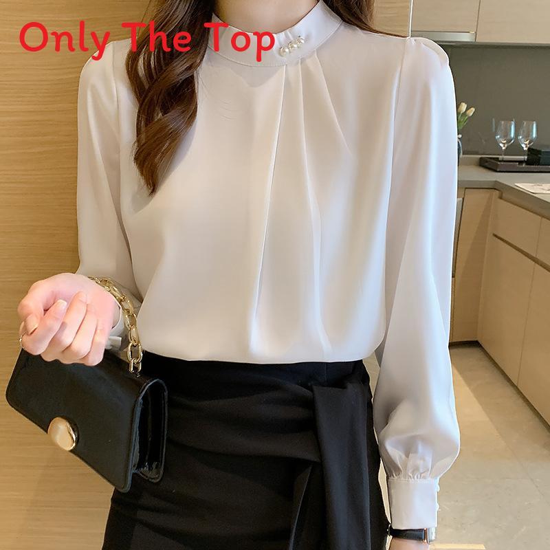 Satin Shirt Women Long Sleeve Pearl Embellished Elegant Office Wear For Spring 2026