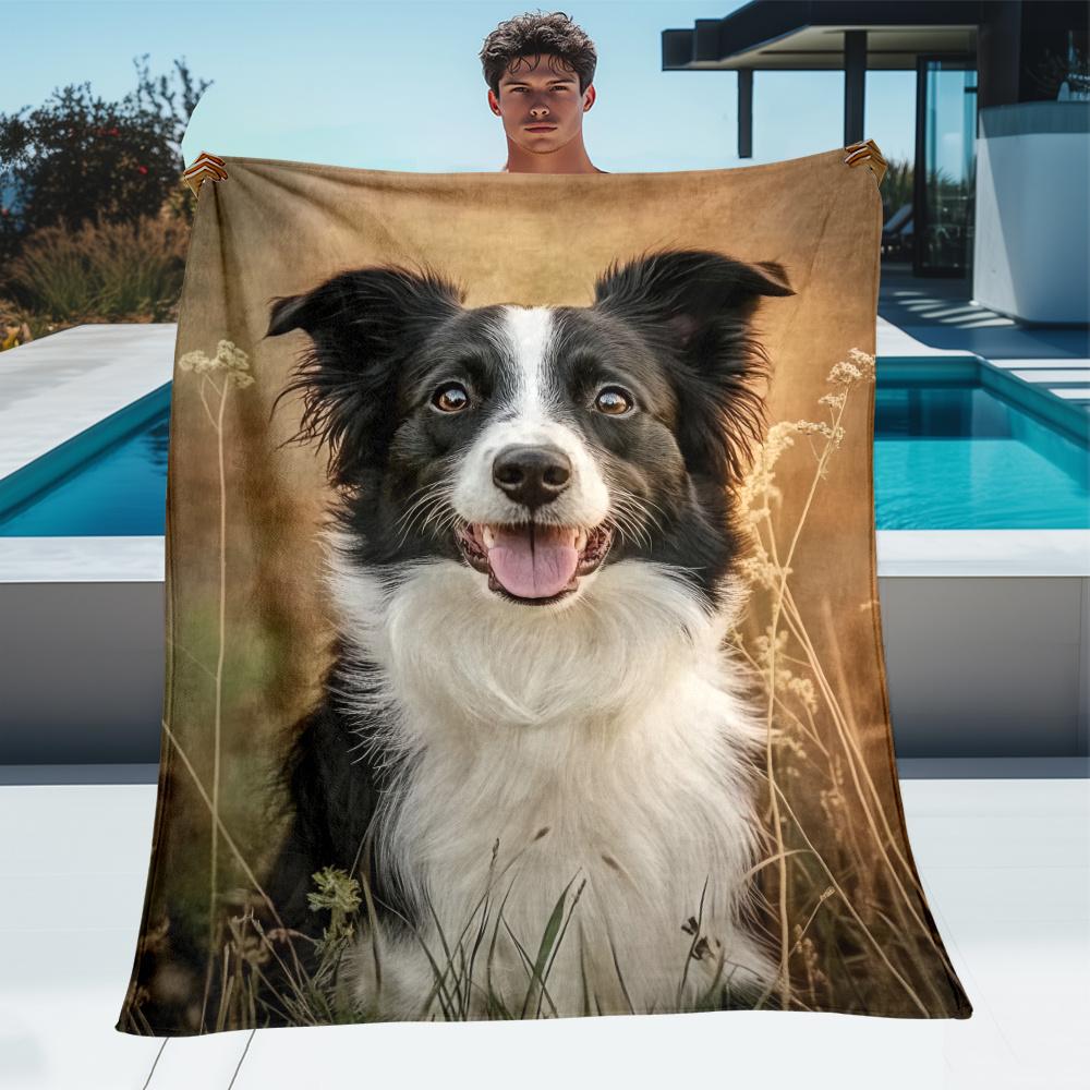 Border Collie Dog Portrait Pet Love Fleece Blanket Soft Warm Animal Print Throw For Dog Lovers Home Decoration Gift Idea
