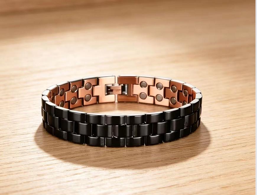 Antique Copper Magnetic Bracelet: Retro Fashion Three-Row Adjustable Couple Bangle