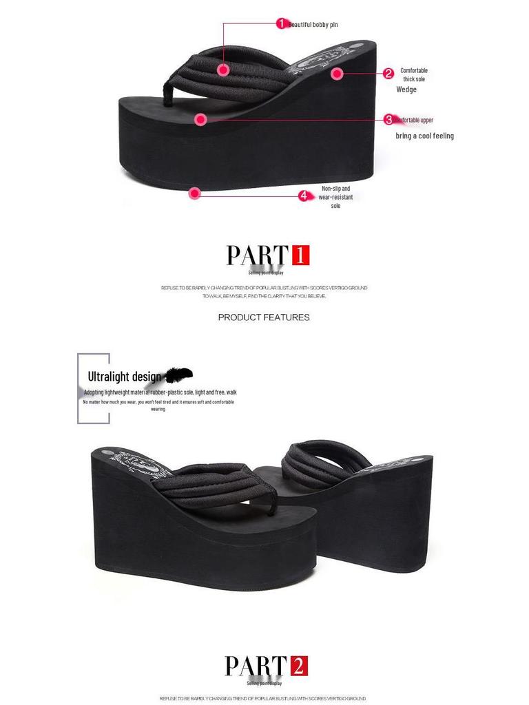 Women's 11cm High Heel Flip Flops with Thick Rubber Sole – Non-Slip Beach Sandals