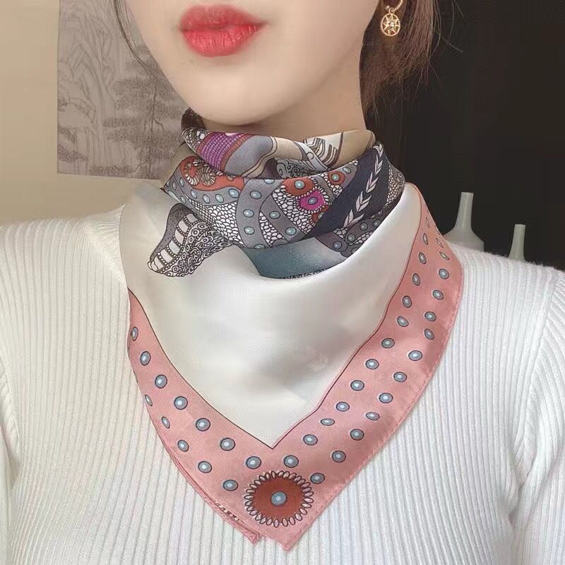 Korean Ins-inspired Small Square Scarf for Women: Necktie Neck Care Summer Sun Protection Versatile As Small Silk Scarf Shawl & Scarf
