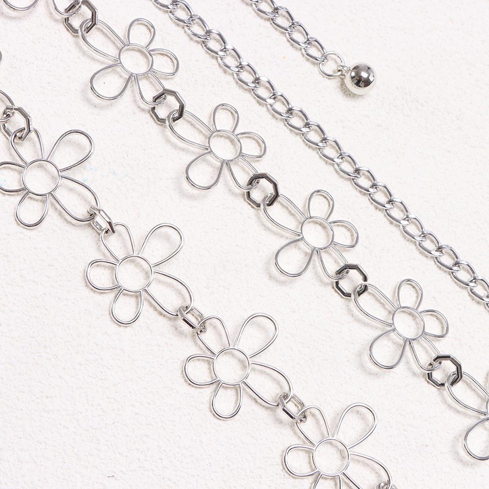 Bohemian Floral Silver Waist Chain With Tassels For Women Summer Festival Accessory