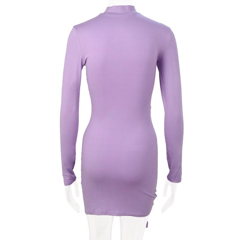 New Elegant Half Turtleneck Long Sleeved Drawstring Pleated Lace-up Dress Spring Autumn Bodycon Party Short Dress Female Solid Color Casual Clothing