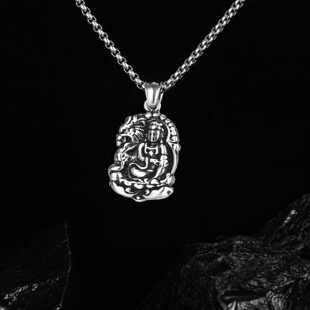 Stainless Steel Buddha Pendant Necklace, Vintage Faith Men'S Necklace