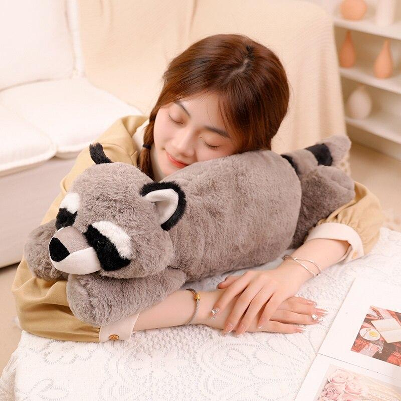 45 /55 /65cm Lovely Stuffed Soft Fox Raccoon Sloth Racoon Peluche Toys Cute Lying Animal Pillow Appease Dolls For Children