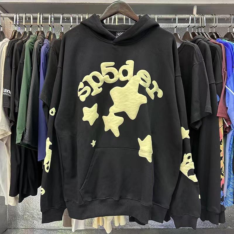 Unisex Loose Fit Two Piece Tracksuit Long Sleeve Hoodie Elastic Waist Sweatpants Spider Rhinestone Print Streetwear Matching Outfit Set