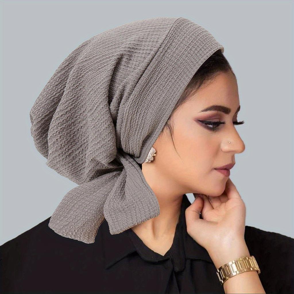 Women's Polyester Knit Beanie with Wave Pattern and Long Tail - Elastic Fit, No Feathers, Chemotherapy Headscarf Hat