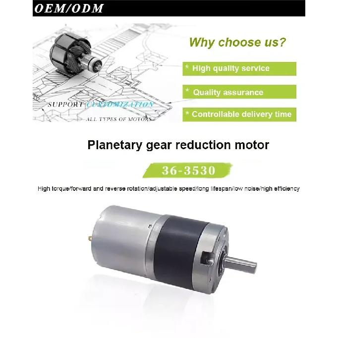 36GP-3530DC Planetary Gear Motor36MM 12v 24v Shaft Diameter 6mm/8mm  Max Torque 50kg Adjustable Speed Can CW CCW Electric Motor