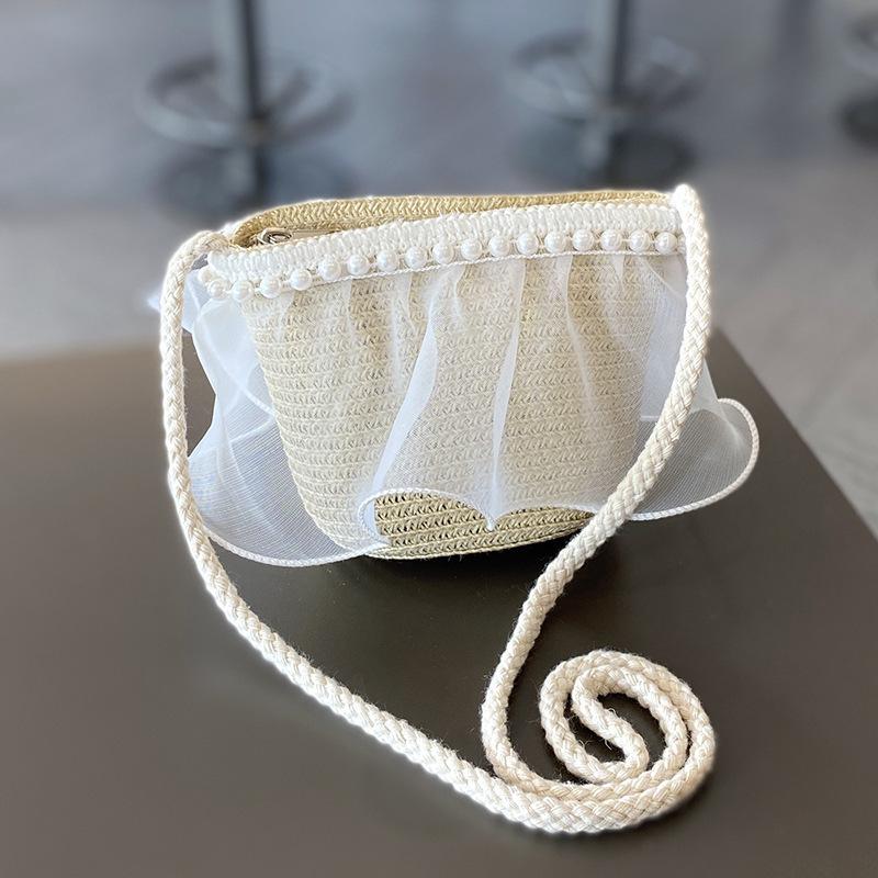 Pearl Mesh Girls' Summer Straw Hat Set - Parent-Child Style, Large Brim, Sun Protection