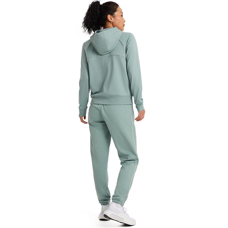 Under Armour Rival Tricot Logo Hoodie Langarm Oberteil Slim Fit Bequem Schlicht Lange Hose Freizeit Set Damen Sets Limettengrün 6001966-348