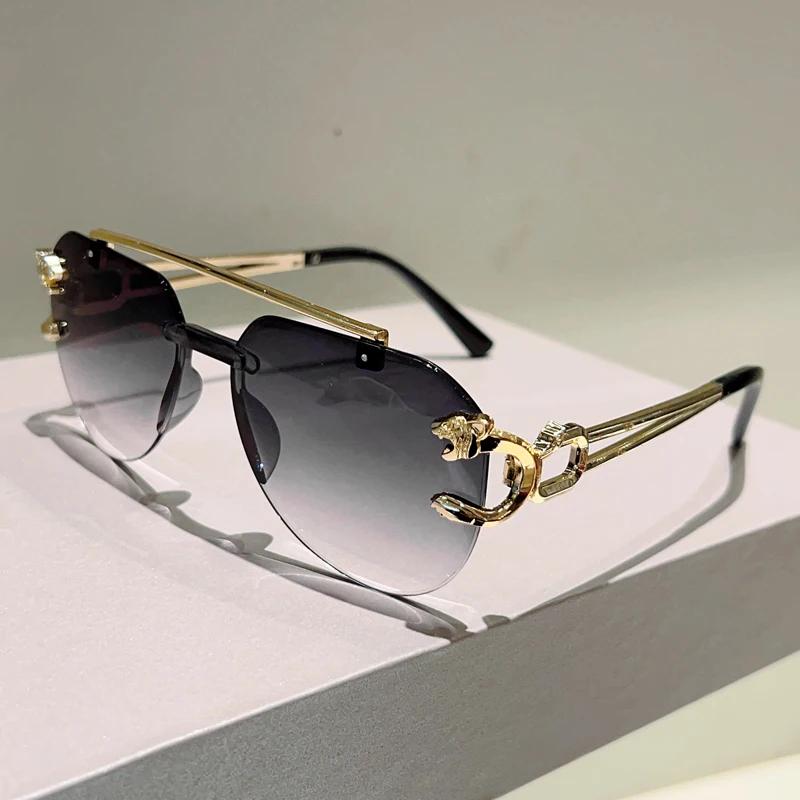 New Rimless Pilot Sunglasses Men Vintage Gradient UV400 Eyewear Fashion Women Casual Shades Outdoor Decor Eyeglasses