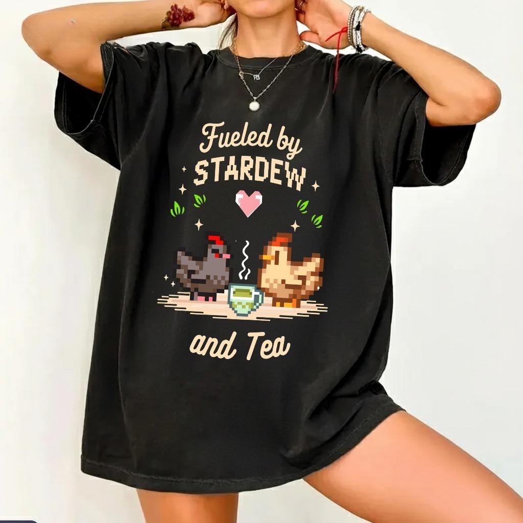 

2026 Summer Womens Retro Stardew Valley Print T Shirt Pure Cotton and Breathable Short Sleeve Streetwear Oversized Loose Casual 4XL