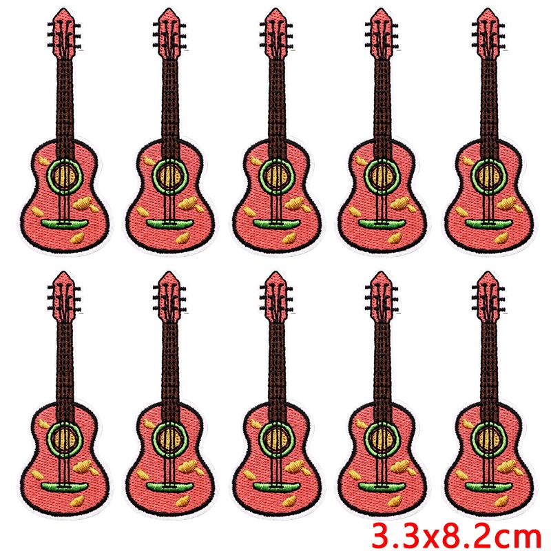 10pcs Wholesale New Art Wind Electric Guitar Embroidery Patches Diy Creative Cartoon Iron On Patches For Clothing Jackets Decor 