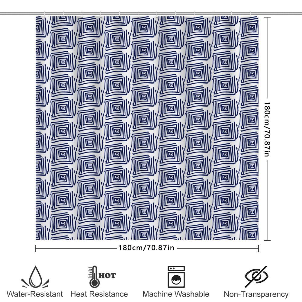 Trendy Bath Shower Curtain With Blue White Geometric Pattern For Home Decor Modern Window Waterproof Fabric Shower Curtain (69X7