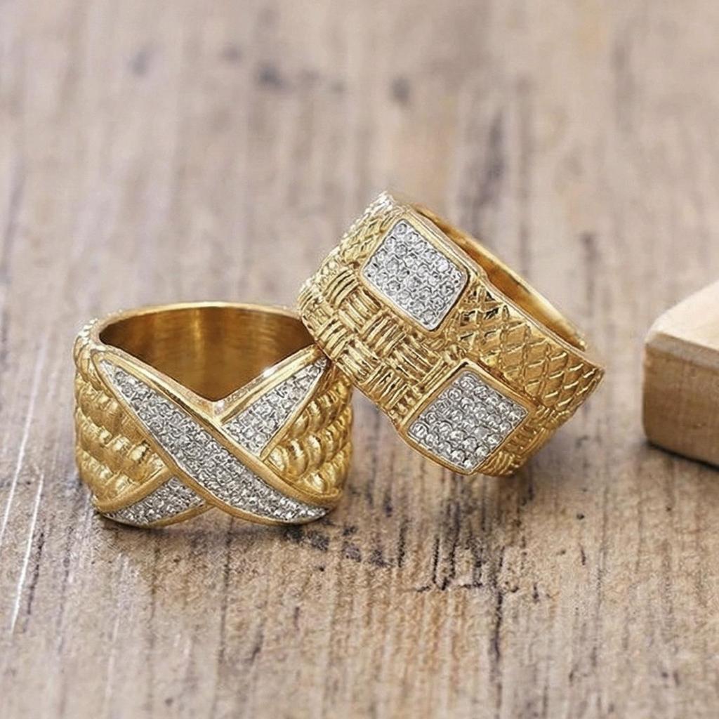 Luxury Retro Diamond X-Shaped Ring: Stainless Steel, Square Pattern, Fashionable & Versatile