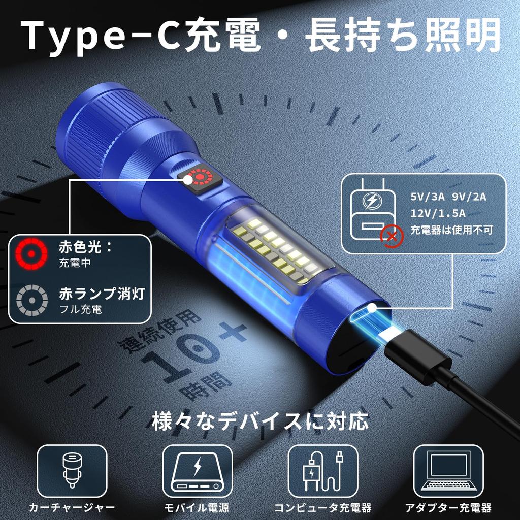 Flashlight Latest Enhanced Version Luminous Torch LED Light White and Red COB Work Light 6 Modes Dimming Maximum Illumination Distance 500m High