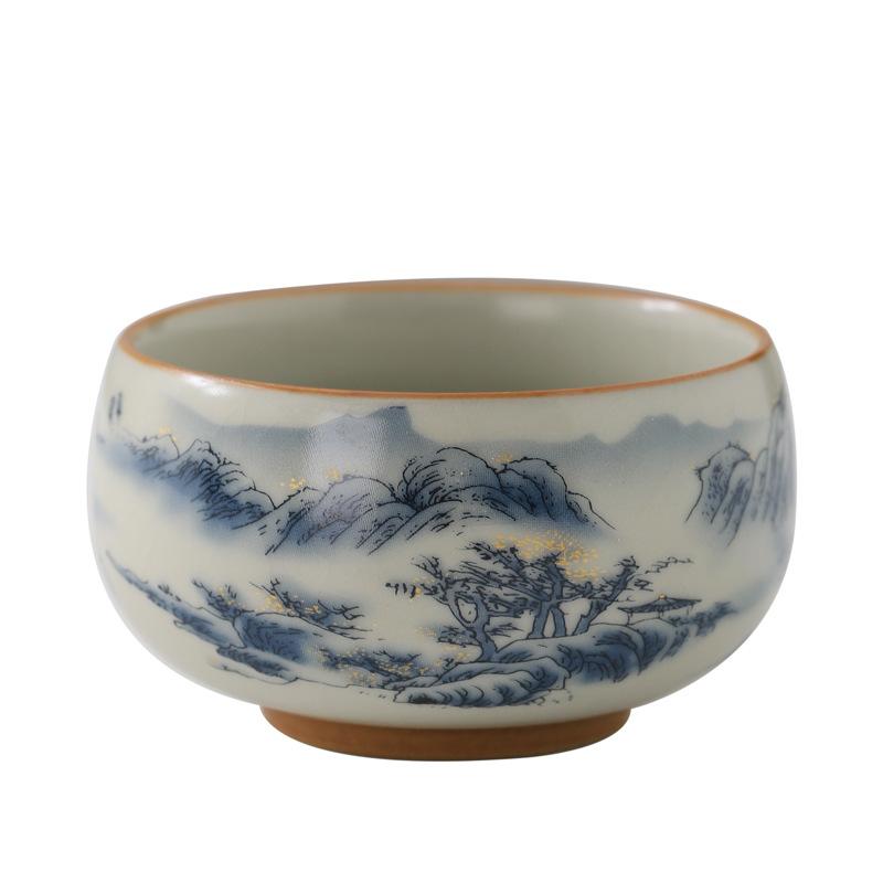 Large Ceramic Master Tea Cup Traditional Blue Beige Glaze Lohan Style for Home Use Gongfu Tea Set Luxury Drinkware