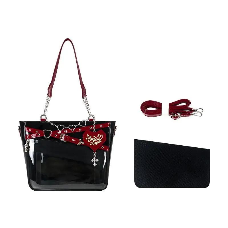 

Y2k Aesthetic Underarm Ita Bag Streetwear Girl Transparent Shoulder Bag Heart Shape Chic Chain Handbag DIY Display Crossbody Bag 42x29x11cm