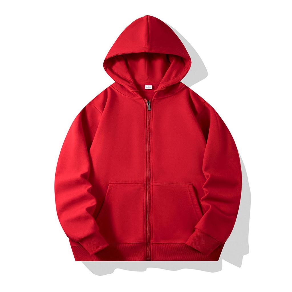 Autumn Children's Terry Cloth Zip-Up Hoodie with Pocket - Solid Color Korean Style Parent-Child Jacket