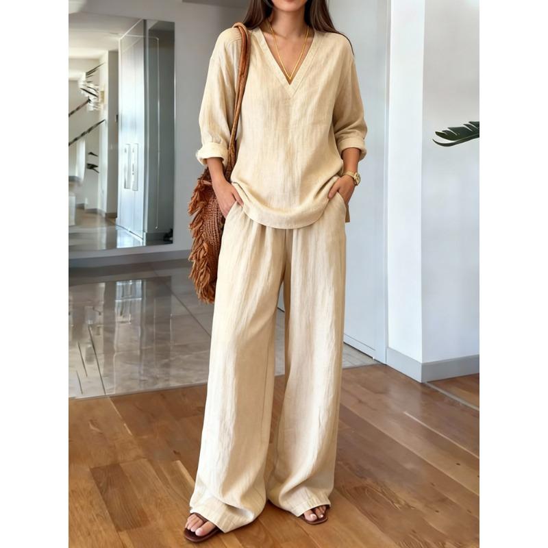 IHUASU U Women's Fashion Casual Long Sleeve V Neck Pants Suits