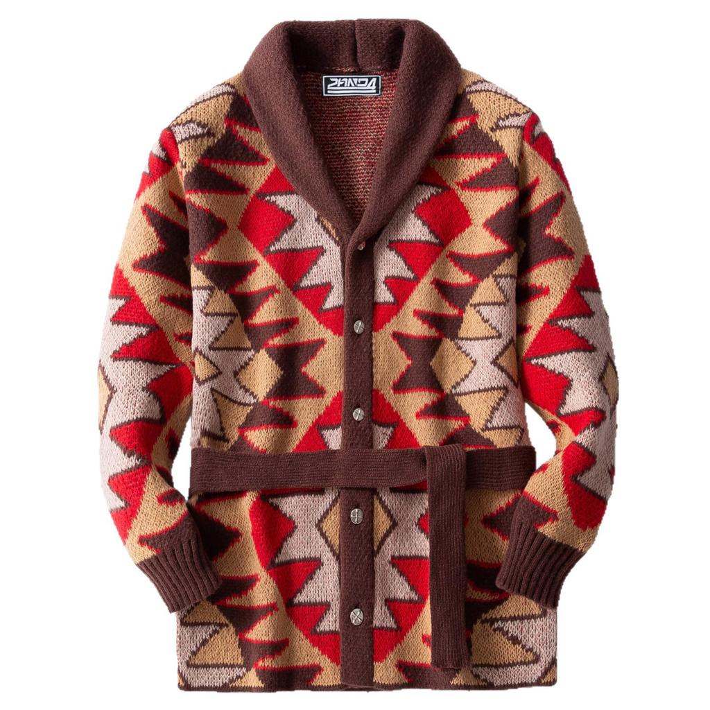 Men's Retro Jacquard Knit Lace-up Sweater Coat - Mid-Length, Thickened SY0072