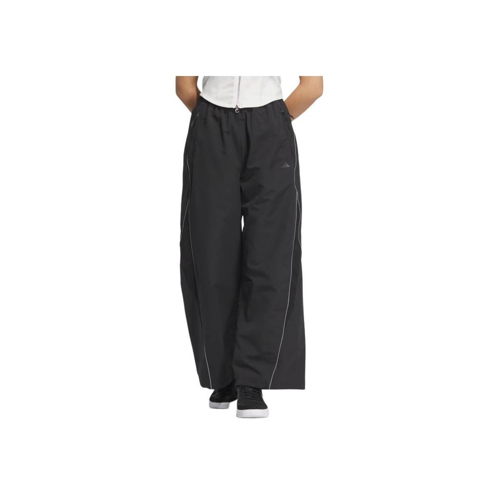Adidas Striped High-Waisted Loose Straight-Leg Retro Sports Long Pants Women Bottoms Black JJ1097