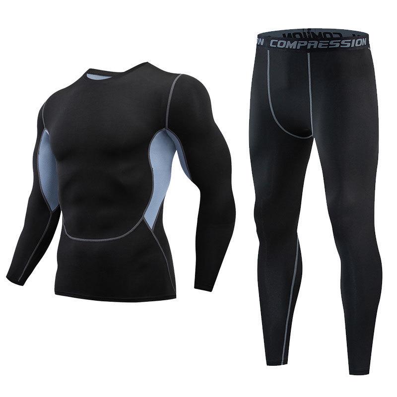 Men's Fleece-Lined Breathable Fitness Set: Warm Base Layer Tights & Long Sleeve Shirt for Running/Basketball