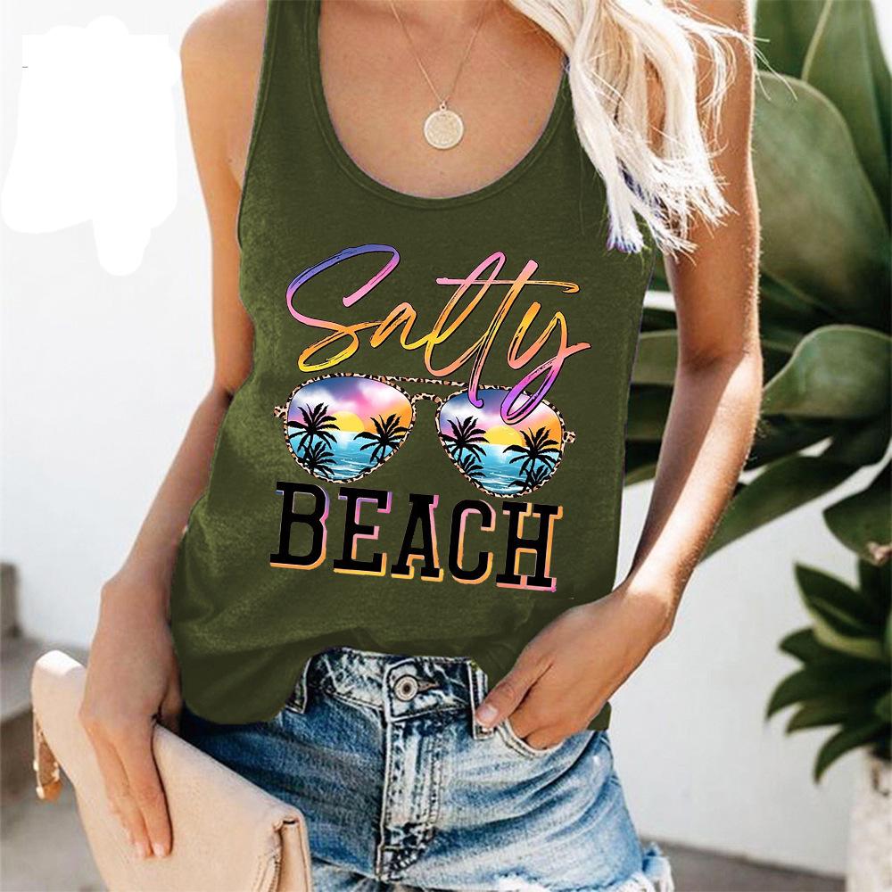 Débardeur de plage pour femme avec imprimé œil - Haut décontracté de voyage style européen et américain