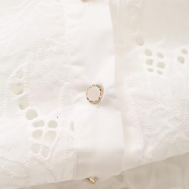 Summer European & American Street Fashion: Women's Hollow Embroidery Loose Long-Sleeved Shirt
