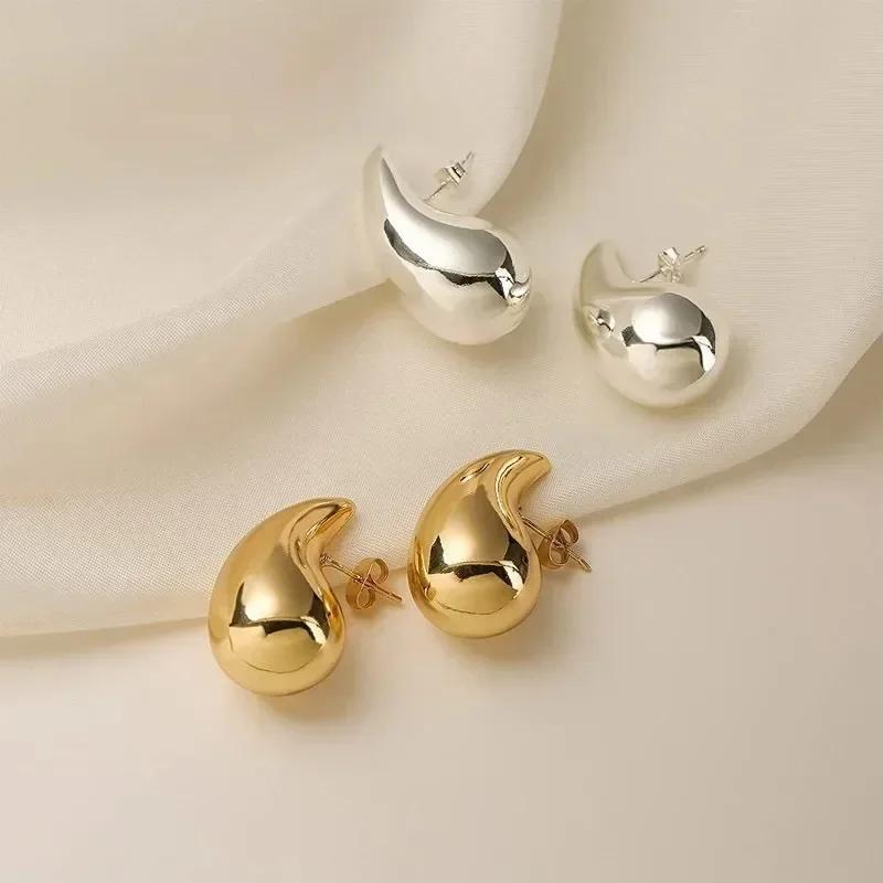 Orecchini pendenti a cupola in argento sterling 925 placcati oro 18 carati per donna, orecchini a cerchio spessi e lucidi vintage a forma di lacrima