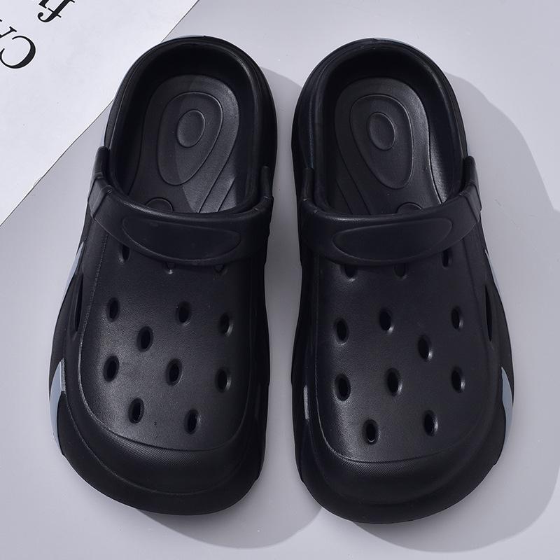 

Дырчатые туфли мужские на платформе уличные дышащие удобные пляжные летние новые носить сумка голова сандалии шлепанцы 36-37 чёрный