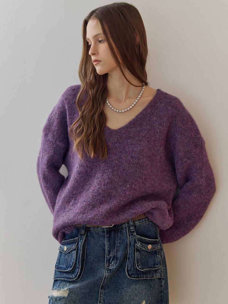 MAXZA V-Neck Loose Fit Knit & Shawl Set