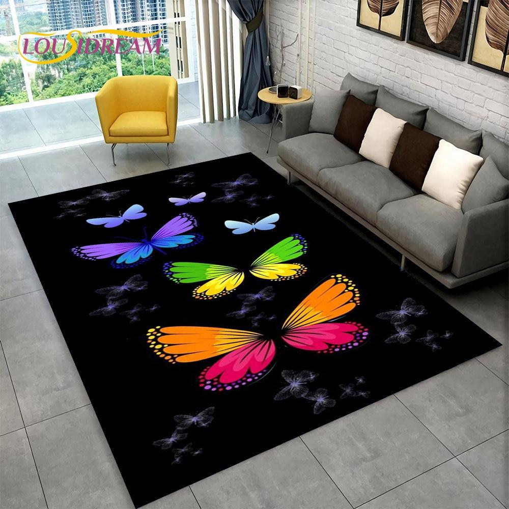 Dream Butterfly Flower Area Rug Large,Carpet Rug for Home Living Room Bedroom Sofa Doormat Decor,Kid Play Non-slip Floor Mats