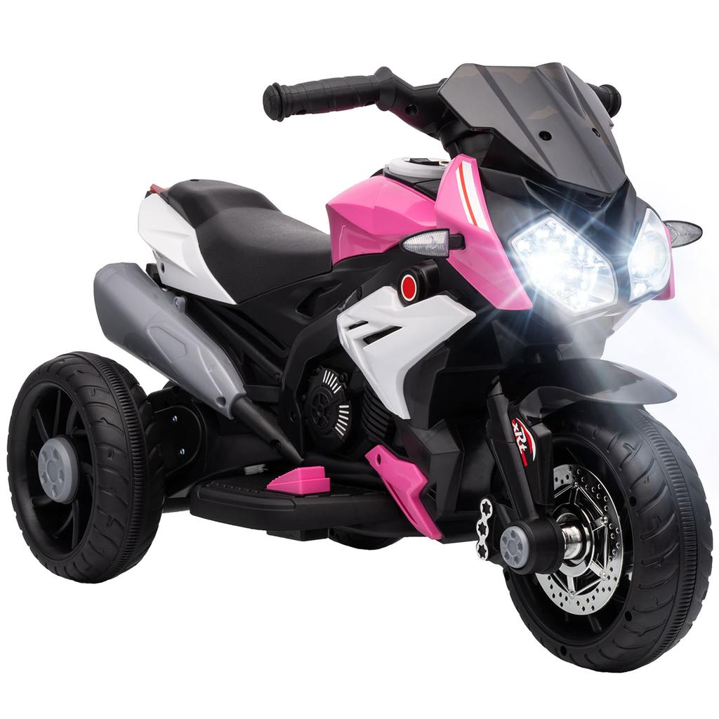 Kids Electric Motorcycle, 6V Ride on Motorcycle with 3 Wheels, LED Headlight, Music, Horn for Boys Girls 3-5 Years, Pink