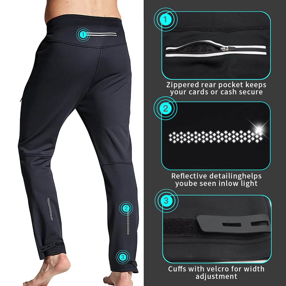 Souke Sports Winter Cycling and Perfect for and Running Men's Fleece-Lined Pants, Windproof, Cold-Resistant, Water-Repellent, Hiking, Skiing, (Black,