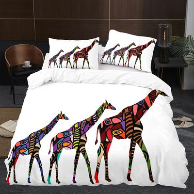 Juego de Funda Nórdica de Jirafa Jirafas Estilo Oriental Ambiente Retro Juego de Cama Tema Animal Tamaño King Suave Cómodo Funda de Edredón