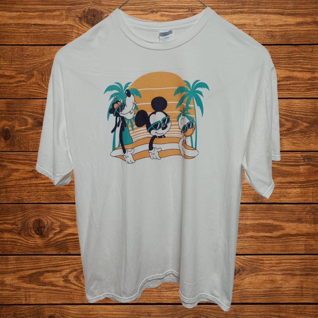 Used Vintage Disney T-shirt Mickey Donald Goofy Surf White 2XL