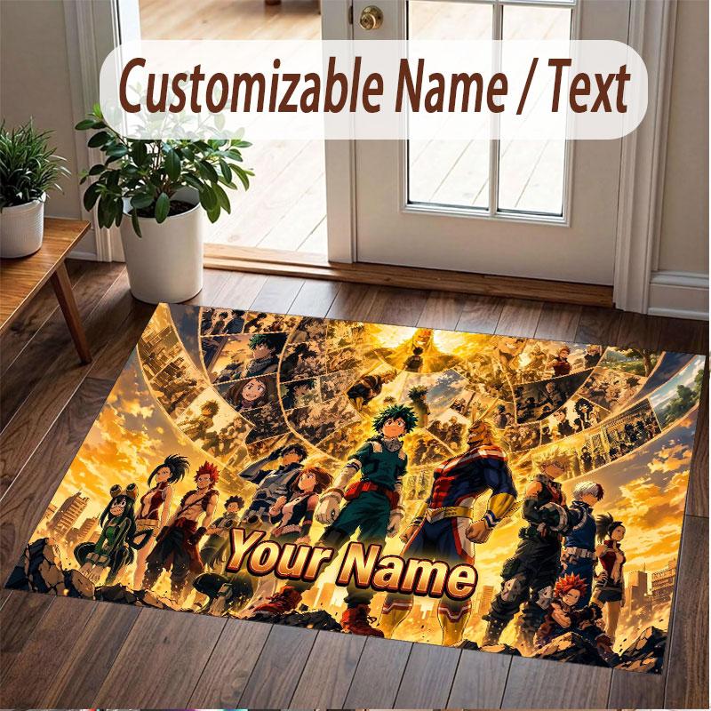 Custom Name Crystal Velvet Rug,My Hero Academia Comfortable Anti Slip Floor Mat For Room Decoration