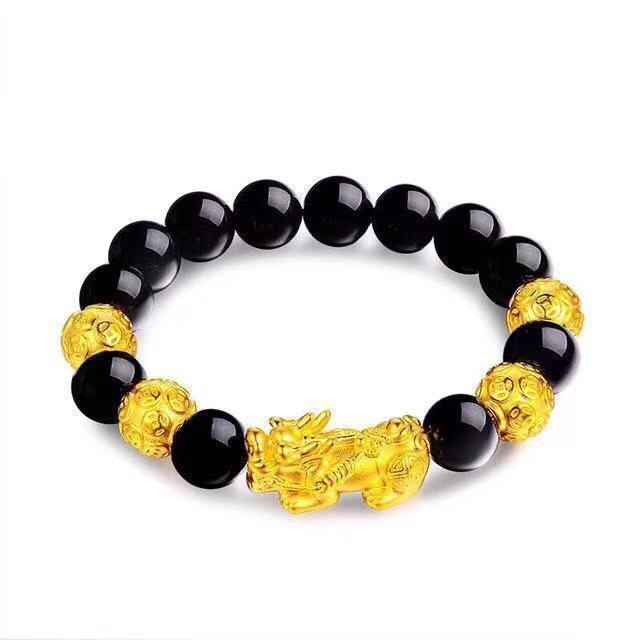 Gold-Plated Alloy Pixiu Couple Bracelets for Men & Women - Exquisite Buddhist Bead Jewelry Gifts