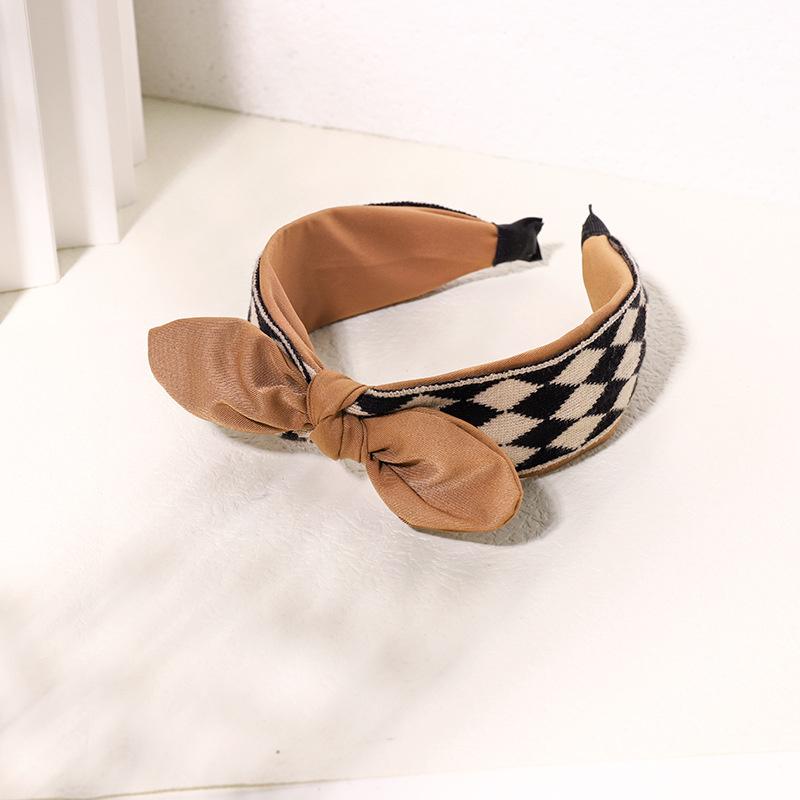 Vintage Print Wool Satin Patchwork Headband for Women Ladies Shopping Party Photograph Hair Hoop Accessories