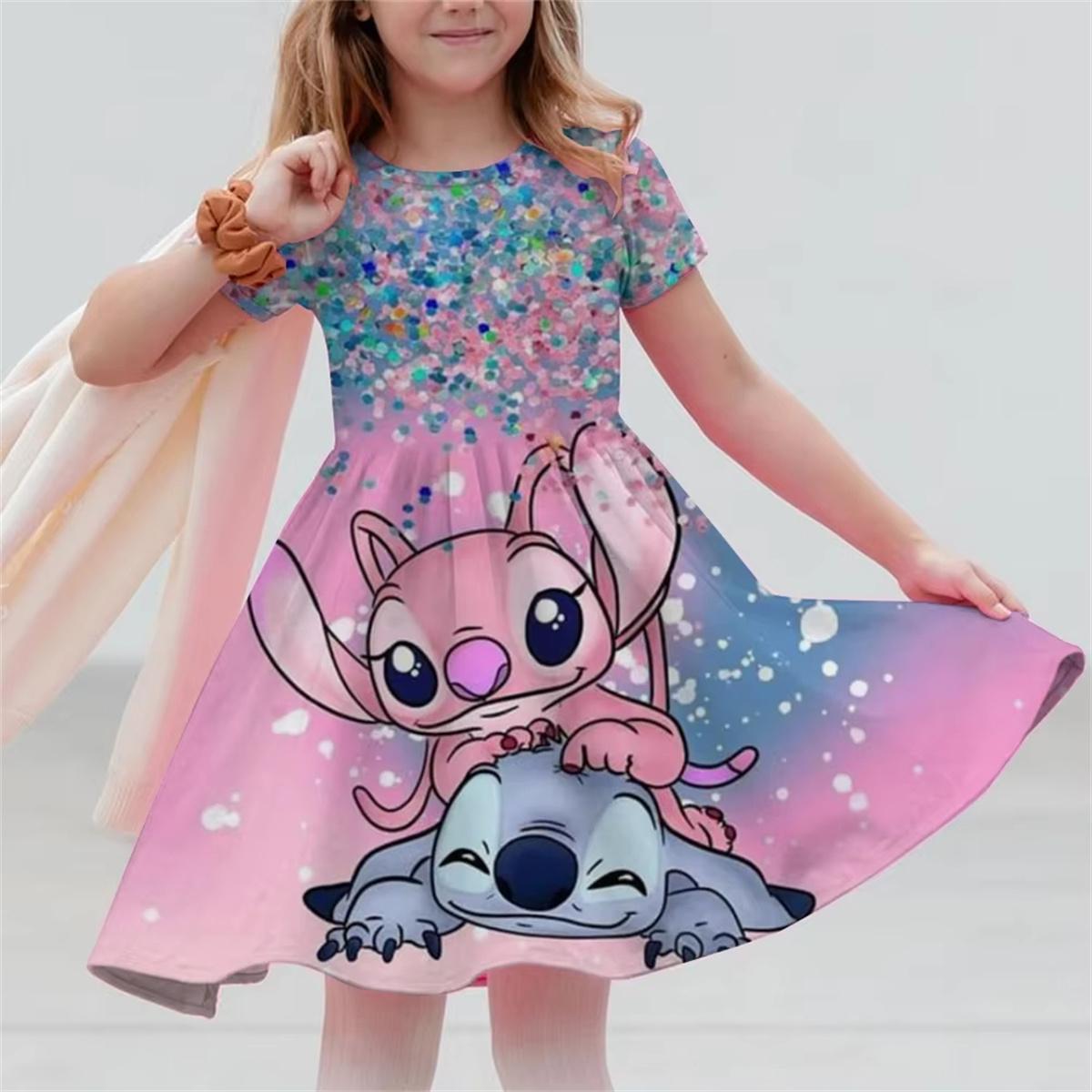 

Платье с коротким рукавом с 3D-принтом Disney Stitch Свободное и удобное Платье для вечеринки Повседневный досуг Для прогулок Для дома Девочка 3-14 лет 130