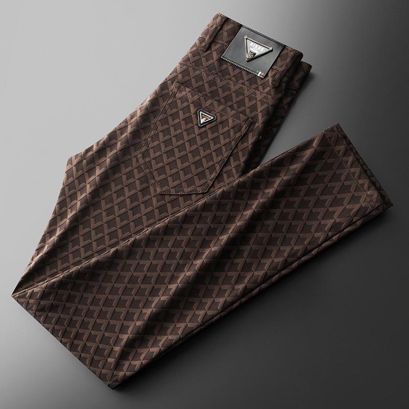 

Мужские брюки жаккардовой клетчатой расцветки осень/зима — облегающие, на бархатной подкладке, в деловом стиле 40