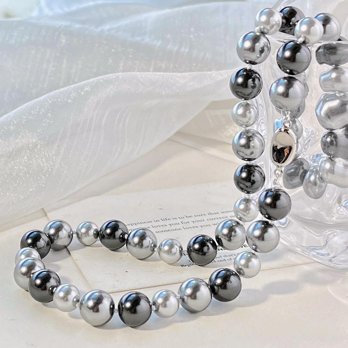10Mm Autumn And Winter Highlight Black Gray Tahitian Artificial Crystal Pearl Necklace Collarbone Chain