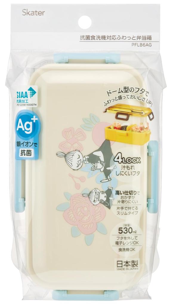 Skater Bento Soft Made in Light PFLB6AG Box, 530ml, Antibacterial, Filling, Dome-Shaped Lid, Japan, Moomin, Color,