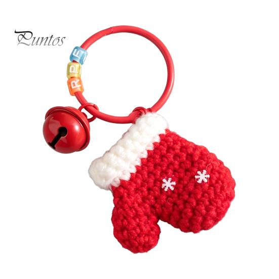 Santa Claus Key Ring Yarn Crochet Christmas Keychain with Bell, Handmade Tree Hat Glove Wreath Small Holiday Keepsake Pendant, Bag Charm Accessory for