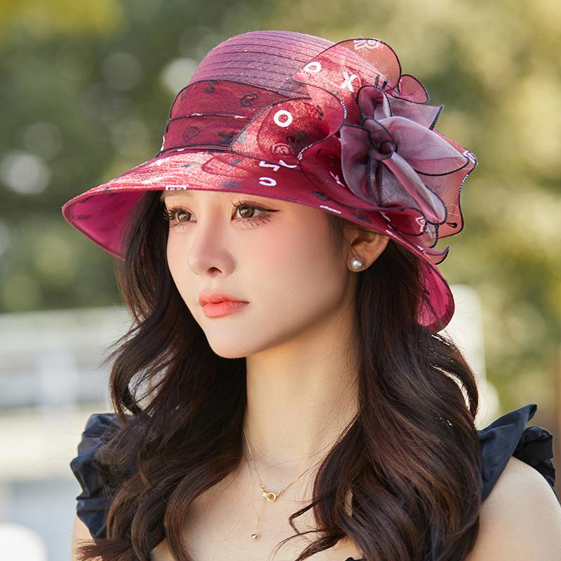Hat Women's Organza Sunshade Sunscreen Hat Temperament Elegant Big Brim Bucket Hat UV Protection