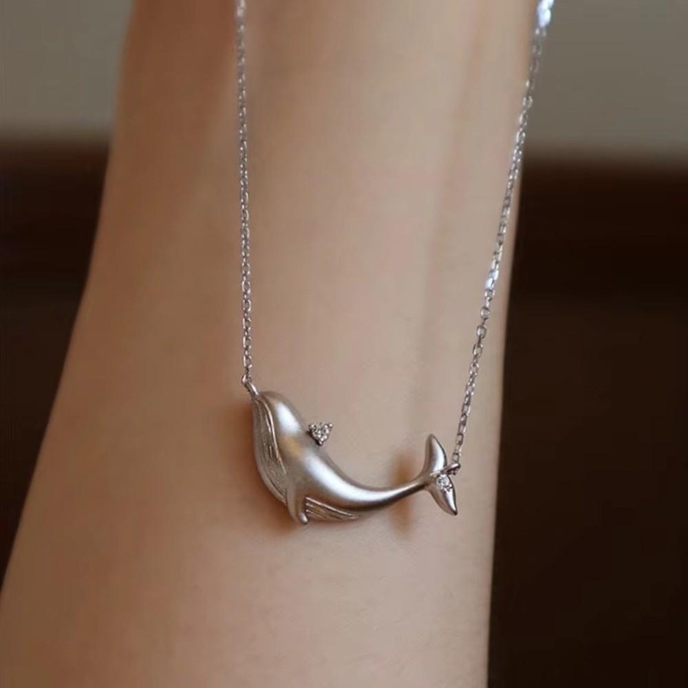 Silver Clavicle Chain Copper Zircon Pendant Fashion Whale Pendant Necklace  Daily