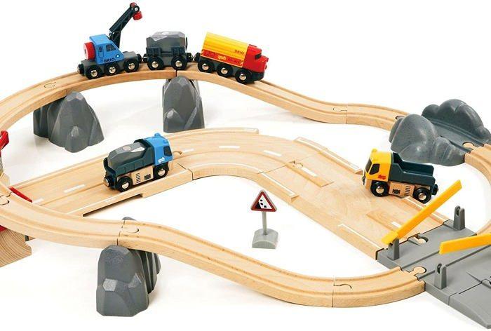 Circuit rail route transport de roches - brio - coffret 33 pièces - train en bois - ravensburger - dès 3 ans