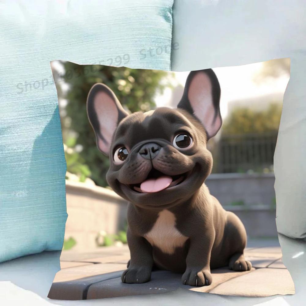 1pc Cute Pet Mini French Bulldog Pillow Case Square Bedroom Sofa Leisure Comfort Cushion Car Living Room Home Decoration