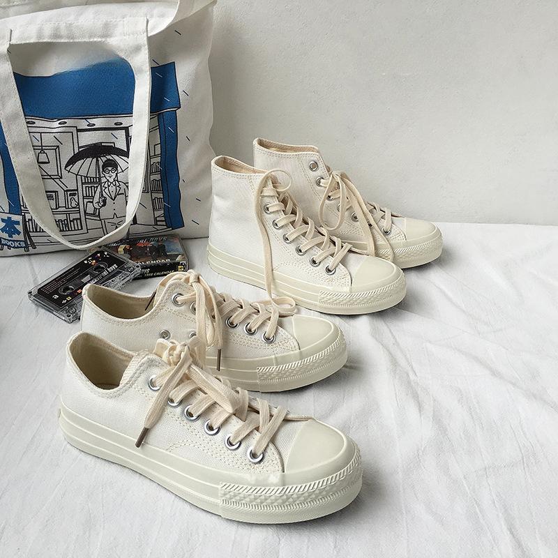 Весенние белые туфли женские чисто белые универсальные высокие парусиновые туфли — фото 3